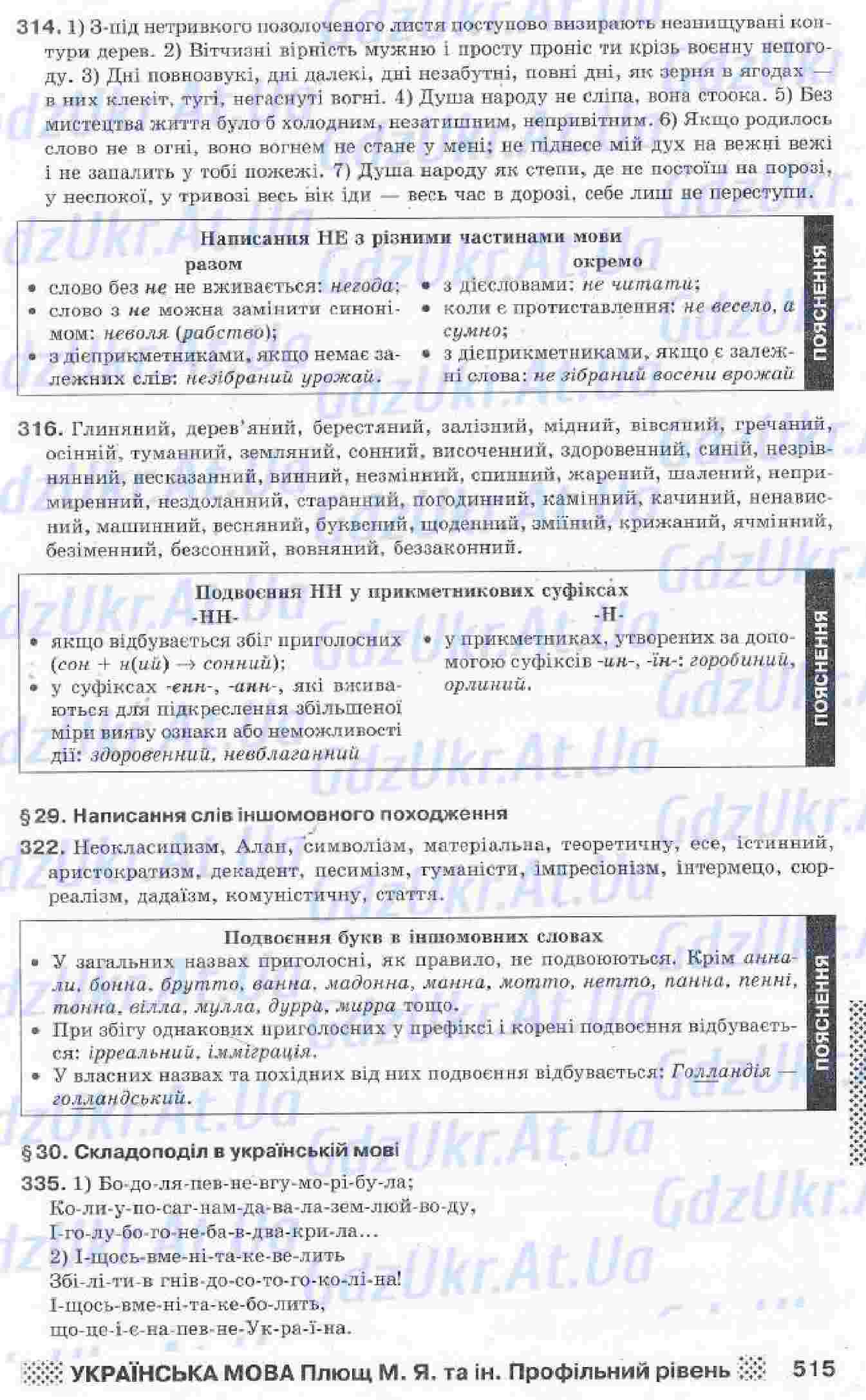 ГДЗ 10 клас українська мова М. Я Плющ, В. І. Тихоші, С. О. Караман, О. В.  Караман (профільний рівень)