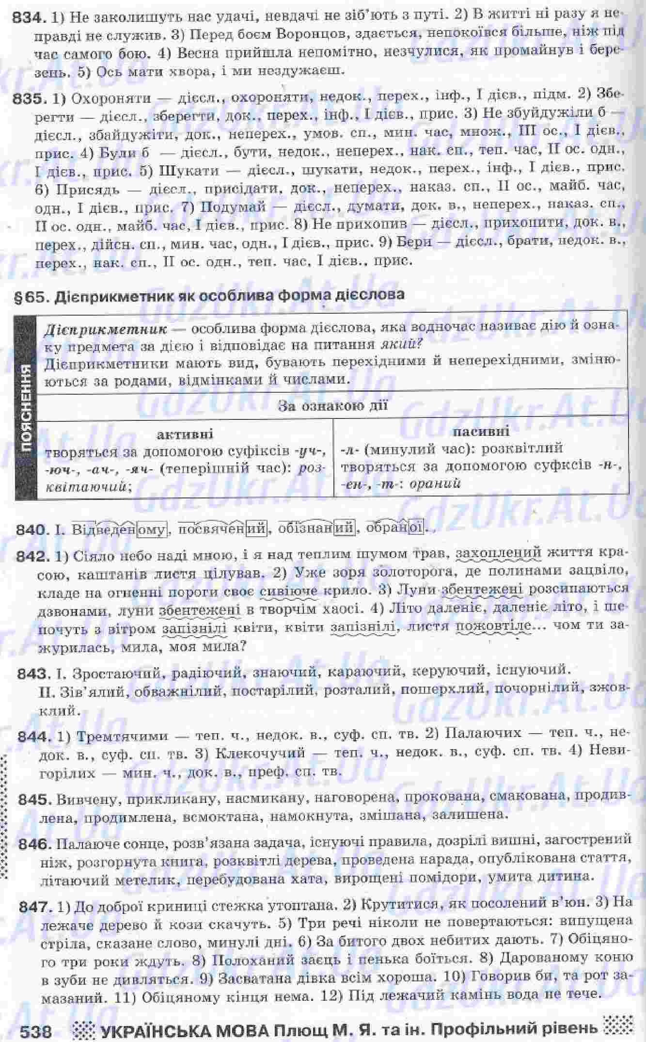 ГДЗ 10 клас українська мова М. Я Плющ, В. І. Тихоші, С. О. Караман, О. В.  Караман (профільний рівень)